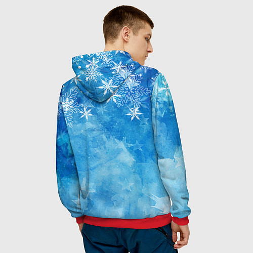 Мужская толстовка НОВЫЙ ГОД В МАЙНКРАФТ, СНЕЖИНКИ, 2022 / 3D-Красный – фото 4