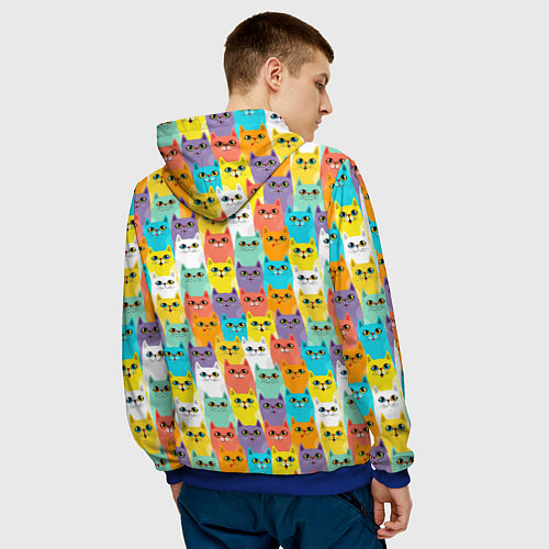 Мужская толстовка Разноцветные Мультяшные Котики / 3D-Синий – фото 4