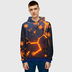 Толстовка-худи мужская НОВОГОДНИЕ ОГНЕННЫЕ 3D ПЛИТЫ FIRE NEON HEXAGON, цвет: 3D-синий — фото 2