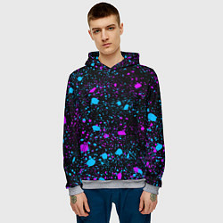 Толстовка-худи мужская Брызги неоновые ярких красок, цвет: 3D-меланж — фото 2