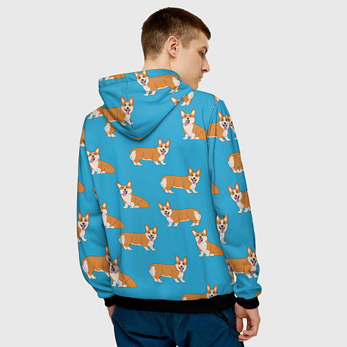 Мужская толстовка Счастливые корги паттерн / 3D-Черный – фото 4