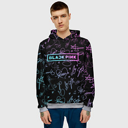 Толстовка-худи мужская NEON BLACKPINK АВТОГРАФЫ, цвет: 3D-меланж — фото 2