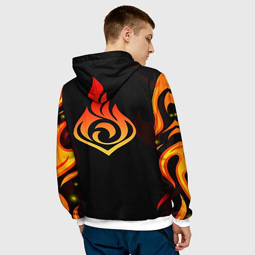 Мужская толстовка DILUC FIRE GENSHIN IMPACT НА СПИНЕ / 3D-Белый – фото 4