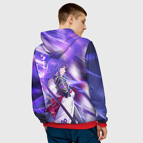 Мужская толстовка SHOGUN RAIDEN KATANA NEON, GENSHIN IMPACT / 3D-Красный – фото 4
