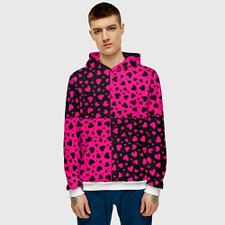 Толстовка-худи мужская Черно-Розовые сердца, цвет: 3D-белый — фото 2