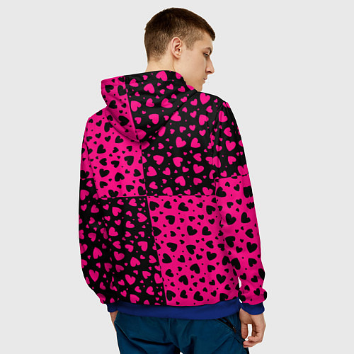 Мужская толстовка Черно-Розовые сердца / 3D-Синий – фото 4