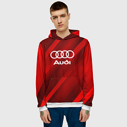 Толстовка-худи мужская Audi red полосы, цвет: 3D-белый — фото 2