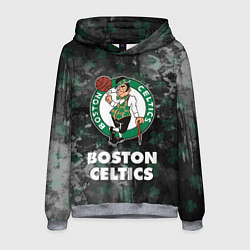 Толстовка-худи мужская Бостон Селтикс, Boston Celtics, НБА, цвет: 3D-меланж
