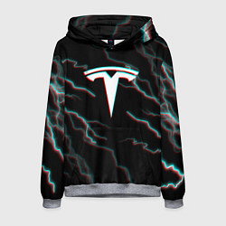 Толстовка-худи мужская Tesla Glitch молнии, цвет: 3D-меланж
