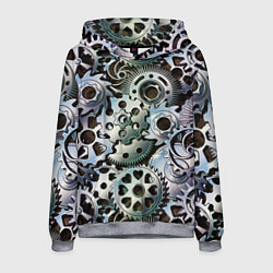Толстовка-худи мужская Стимпанк шестеренки Steampunk, цвет: 3D-меланж