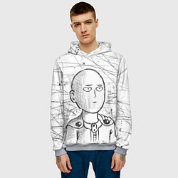 Толстовка-худи мужская Ванпанчмен Сайтама - Saitama, цвет: 3D-меланж — фото 2