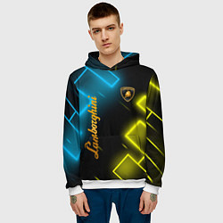 Толстовка-худи мужская Lamborghini - Неоновые фигуры, цвет: 3D-белый — фото 2