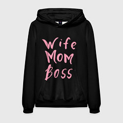 Толстовка-худи мужская Wife Mom Boss, цвет: 3D-черный