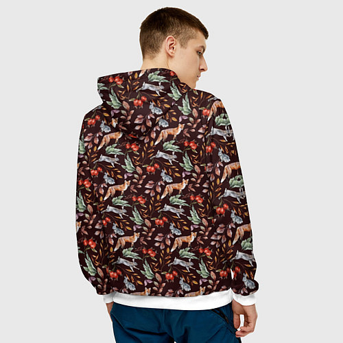 Мужская толстовка Лесная лисичка паттерн / 3D-Белый – фото 4