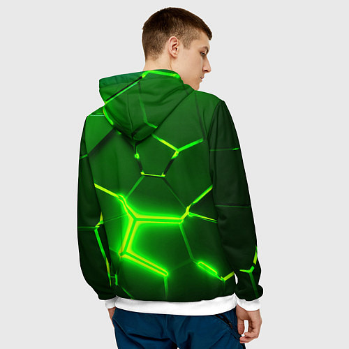 Мужская толстовка 3D ПЛИТЫ НЕОН NEON GREEN HEXAGON РАЗЛОМ / 3D-Белый – фото 4