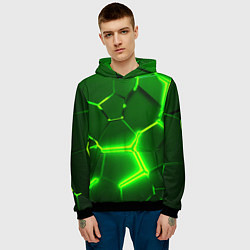 Толстовка-худи мужская 3D ПЛИТЫ НЕОН NEON GREEN HEXAGON РАЗЛОМ, цвет: 3D-черный — фото 2