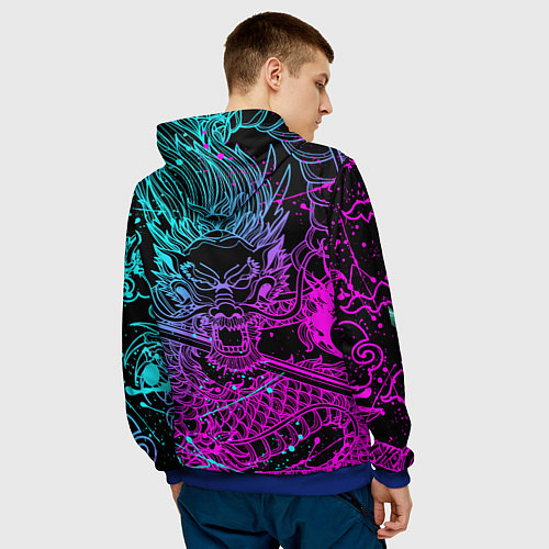 Мужская толстовка СЯО ГЕНШИН ИМПАКТ НЕОНОВЫЙ ДРАКОН / 3D-Синий – фото 4