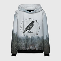 Толстовка-худи мужская ВОРОН НА РУНАХ РУНЫ, цвет: 3D-черный