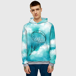 Толстовка-худи мужская Парашютист в облаках, цвет: 3D-меланж — фото 2