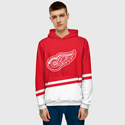 Толстовка-худи мужская Detroit Red Wings, Детройт Ред Уингз Диагональные, цвет: 3D-белый — фото 2