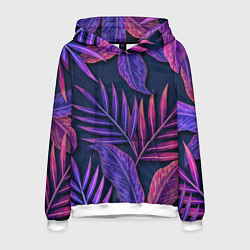 Толстовка-худи мужская Neon Tropical plants pattern, цвет: 3D-белый