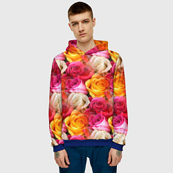Толстовка-худи мужская Красные, желтые и белые розы, цвет: 3D-синий — фото 2