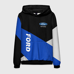 Толстовка-худи мужская FORD ФОРД ЧЕРНЫЙ СИНИЙ БЕЛЫЙ, цвет: 3D-черный