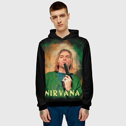 Толстовка-худи мужская Nirvana - Kurt Cobain with a gun, цвет: 3D-черный — фото 2