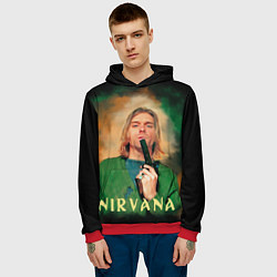 Толстовка-худи мужская Nirvana - Kurt Cobain with a gun, цвет: 3D-красный — фото 2