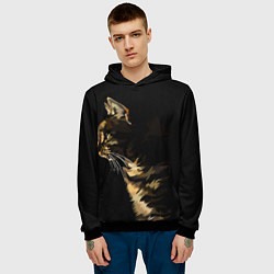 Толстовка-худи мужская Задумчивый полосатый кот, цвет: 3D-черный — фото 2