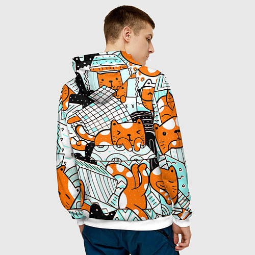 Мужская толстовка УДИВИТЕЛЬНЫЕ КОШКИ / 3D-Белый – фото 4