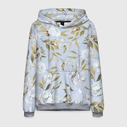 Толстовка-худи мужская Цветы Золотые Листья, цвет: 3D-меланж