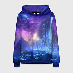Толстовка-худи мужская Фантастический пейзаж Водопад Неон, цвет: 3D-синий