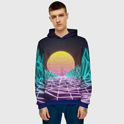 Толстовка-худи мужская Vaporwave Закат солнца в горах Neon, цвет: 3D-синий — фото 2
