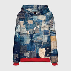 Толстовка-худи мужская Patchwork Jeans Осень Зима 2023, цвет: 3D-красный