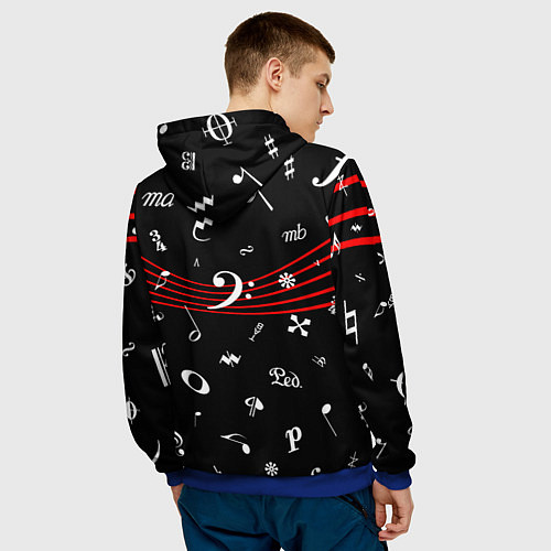 Мужская толстовка Нотные Знаки с Нотным Станом / 3D-Синий – фото 4