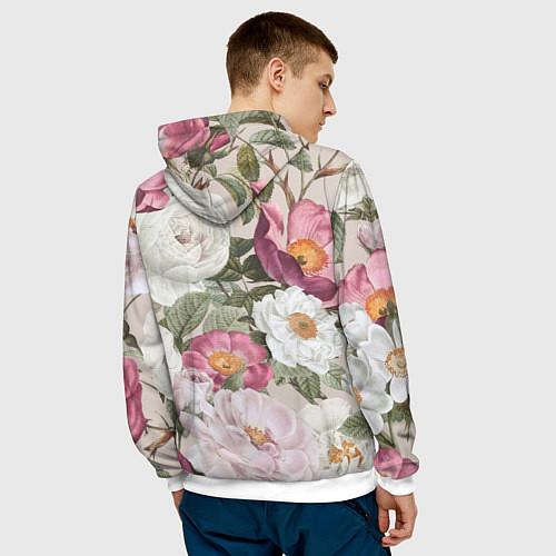 Мужская толстовка Цветы Розовый Сад Пион и Роз / 3D-Белый – фото 4