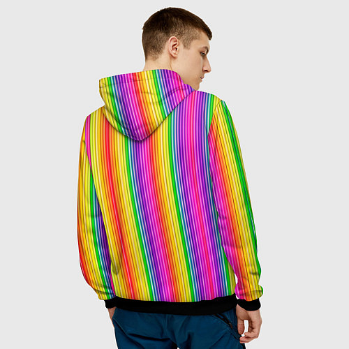 Мужская толстовка ЦВЕТНЫЕ РАДУЖНЫЕ ЛИНИИ / 3D-Черный – фото 4