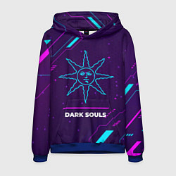 Толстовка-худи мужская Символ Dark Souls Sun в неоновых цветах на темном, цвет: 3D-синий