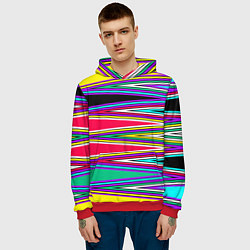 Толстовка-худи мужская Разноцветный радужный полосатый принт, цвет: 3D-красный — фото 2