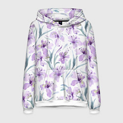 Толстовка-худи мужская Цветы Фиолетовые Нарисованные Акварелью, цвет: 3D-белый