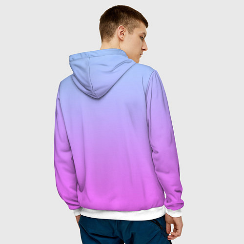Мужская толстовка Голубо-розовый градиент / 3D-Белый – фото 4