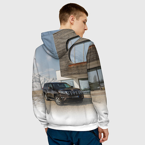 Мужская толстовка Тoyota Land Cruiser Prado у горного коттеджа Mount / 3D-Белый – фото 4