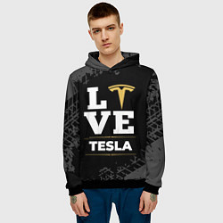 Толстовка-худи мужская Tesla Love Classic со следами шин на фоне, цвет: 3D-черный — фото 2