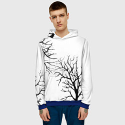 Толстовка-худи мужская Черные ветки деревьев на белом фоне, цвет: 3D-синий — фото 2