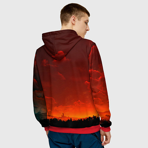 Мужская толстовка Облака перед восходом солнца / 3D-Красный – фото 4
