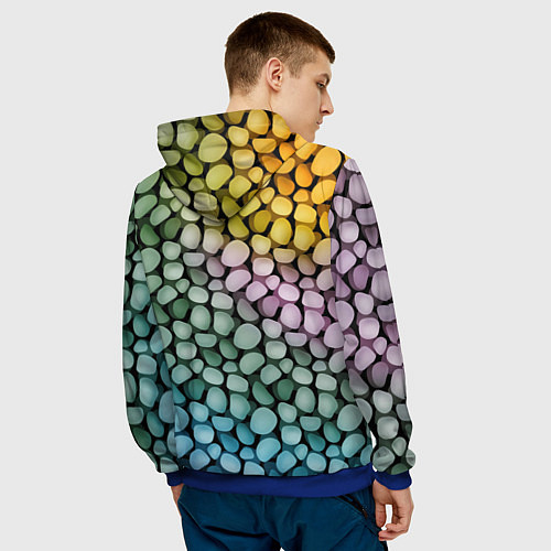 Мужская толстовка Морские розовые голубые желтые камешки / 3D-Синий – фото 4