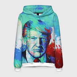Толстовка-худи мужская Дональд Трамп арт, цвет: 3D-белый