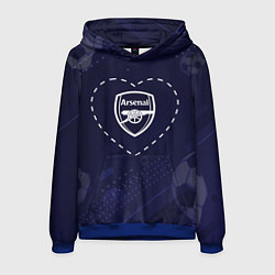 Толстовка-худи мужская Лого Arsenal в сердечке на фоне мячей, цвет: 3D-синий
