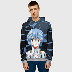 Толстовка-худи мужская Евангелион - пилот Рей Аянами, цвет: 3D-меланж — фото 2